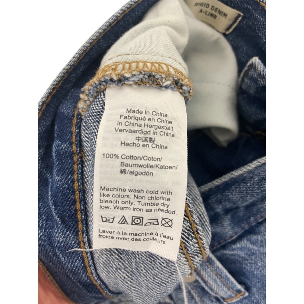 Madewell Button Skirt Size M Blue Rigid Denim A-Line Mini Cut Off Frayed Cotton - Picture 8 of 15